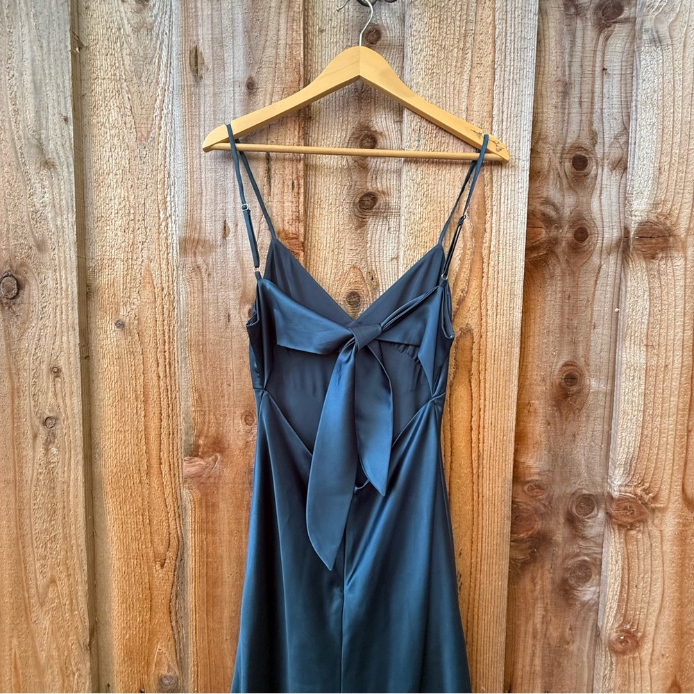 Peacock Teal Blue Satin Tie-Back Midi Slip Dress πΏ - Picture 4 of 10